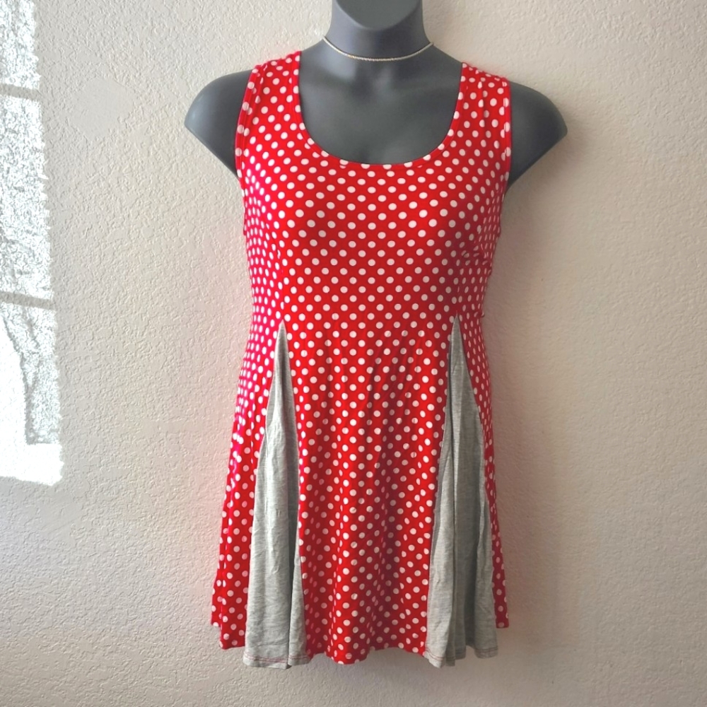 MOA Red w/ White Polka Dots Tank Top Grey Panels Plus Size 3xl NWT - Picture 2 of 8